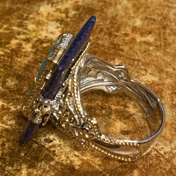 Gems En Vogue Ring Sz 9 Sterling Silver Two Tone, Lapis & Turquoise M. Valitutti - Picture 7 of 9